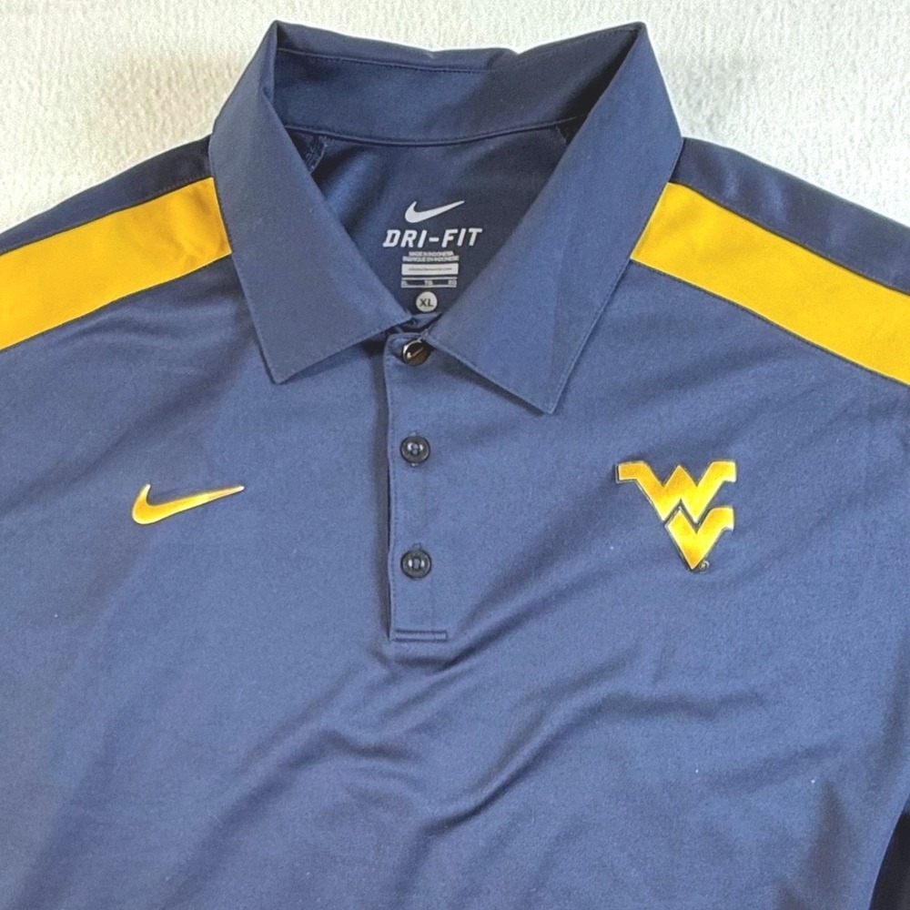 Nike Polo Shirt Mens XL West Virginia WVU Mountaineers Dri-FIT Navy Blue